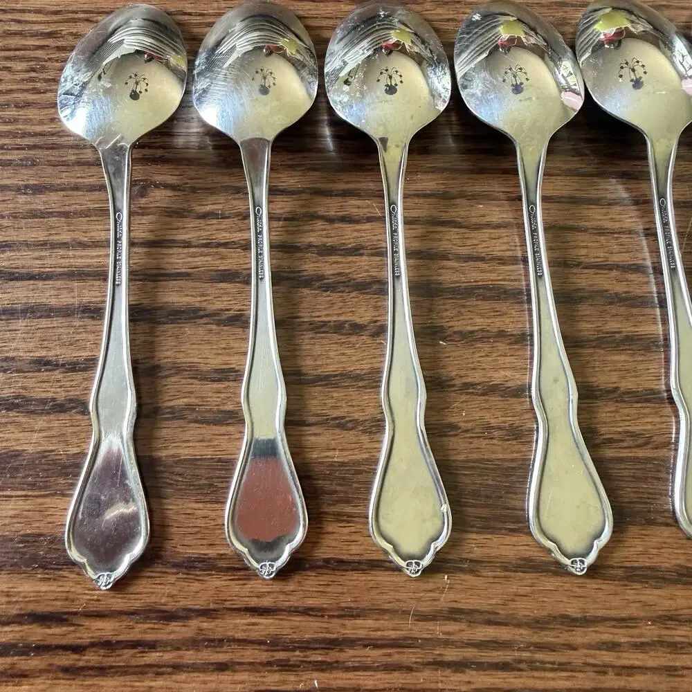 Oneida Morning Blossom Dinner Soup Spoons Profile Stainless Silverware Set of 8 - Picture 4 of 5